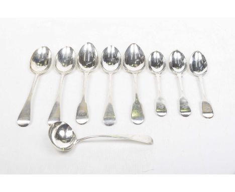 Five silver table spoonsOf conventional form, initialled, various dates and makers, together with, three silver dessert spoon