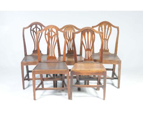 A matched set of five 19th Century country Chippendale style oak dining chairsEach with a pierced vase shaped splat above a b