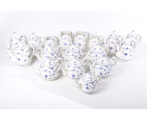 A large collection of Furnivals blue and white teapots and coffee pots etcTo include six teapots, six coffee pots, batchelor 