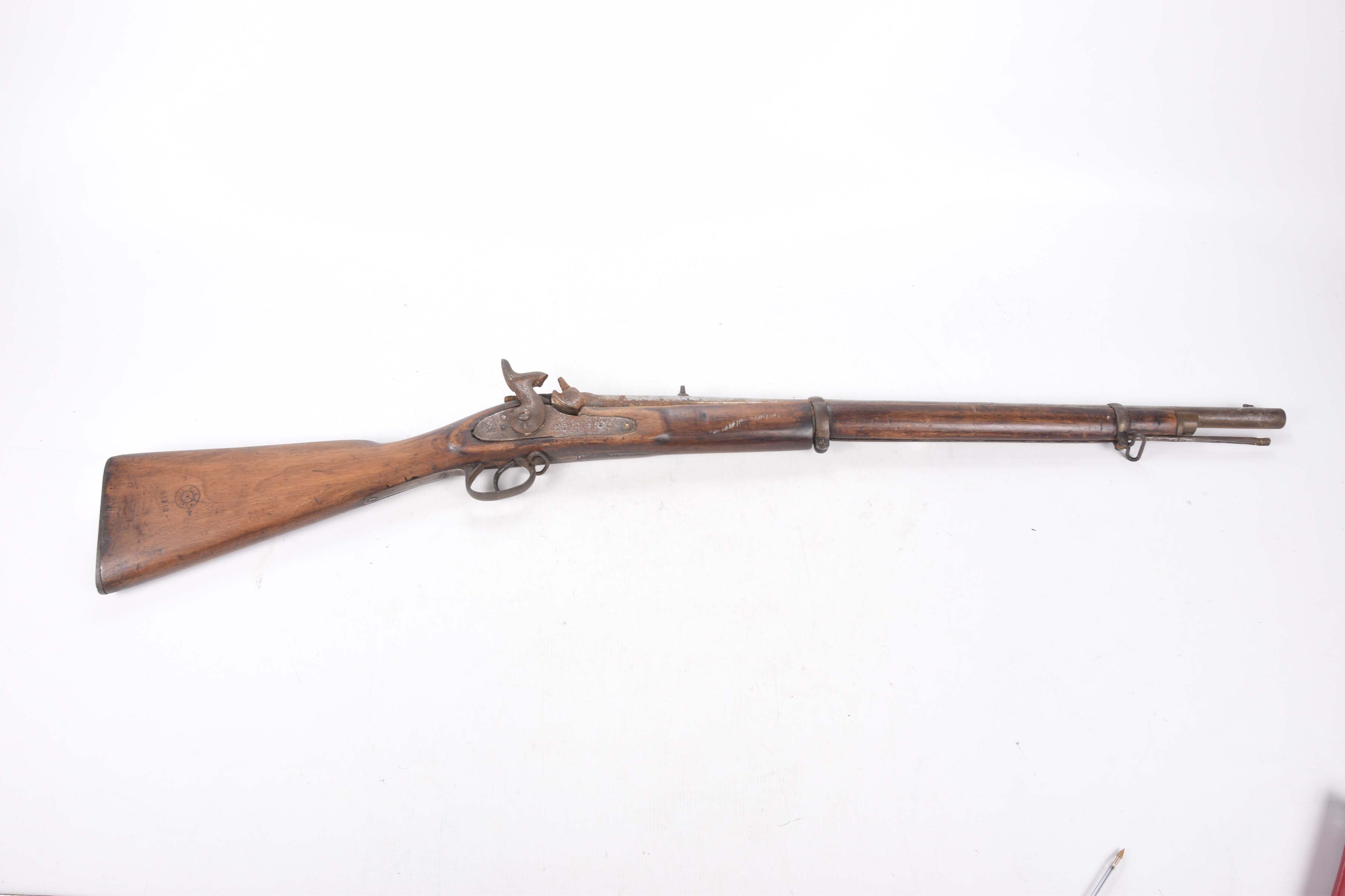 A percussion cap musket circa 185070cm barrel with fixed sights, lock ...