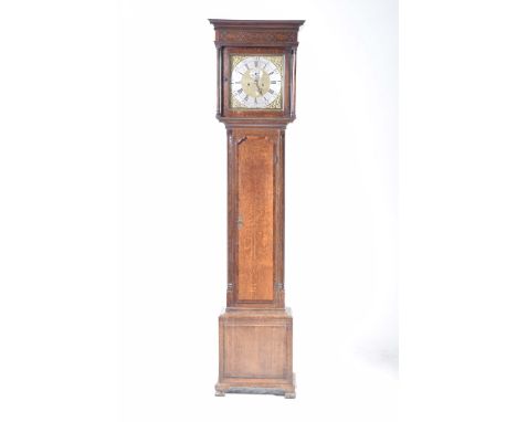 A late 18th Century oak and mahogany crossbanded thirty hour longcase clock, Barker of WiganHaving a 11" silvered bezel paint