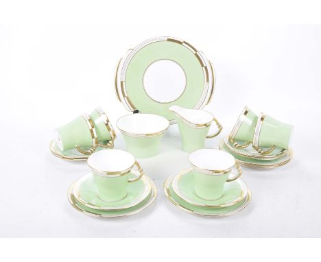 A Royal Albert Crown China tea service, early 20th centuryThe green and gold decorated service in the Art Deco style, set com