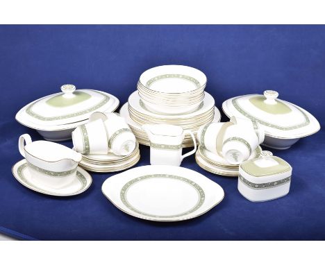 A Royal Doulton Romdelay tea and dinner serviceTo include two oval tureens, six dinner plates, six side plates, six dessert b