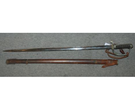 An infantry officer sword in leather scabbard  Condition Report: 