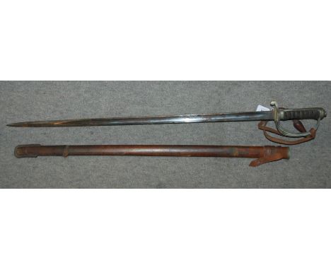 An infantry officer sword in leather scabbard  Condition Report: 