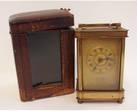 A French brass carriage clock, retailed by Brook and Son, Edinburgh  Condition Report: 