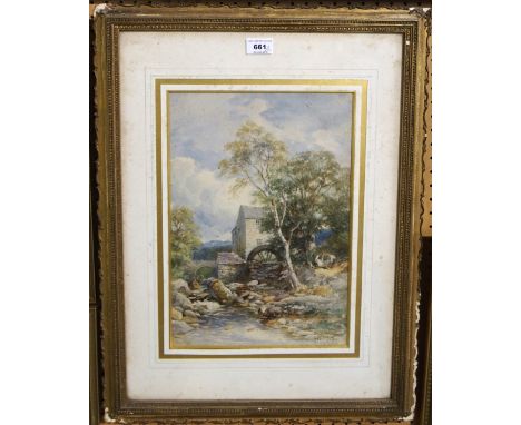 DAVID BATES Figures by a water mill, signed, watercolour, 34 x 24 cm and a print, 41 x 26 cm (2)  Condition Report: 