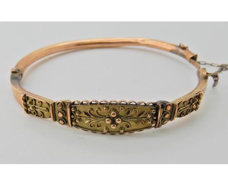 A yellow metal bangle of Etruscan design (af) weight 6.4gms  Condition Report: 