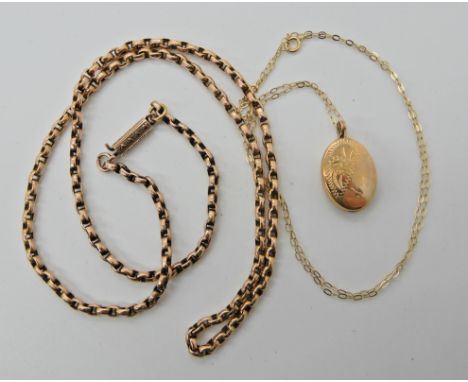 A vintage 9ct gold chain and a 9ct locket and chain combined weight approx 9.6gms  Condition Report: 