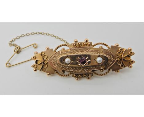 A 9ct gold pink gem and pearl locket back brooch weight 5.2gms  Condition Report: 