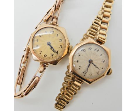 Two 9ct gold ladies vintage Rolex watches one with a 9ct strap  Condition Report: 