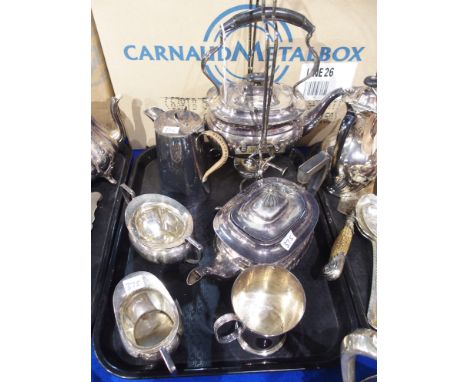A tray lot of EP - kettle on stand, tea service etc  Condition Report: 