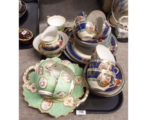 A Czechoslovakian porcelain teaset transfer print decorated with Classical scenes and a 19th century English porcelain part t