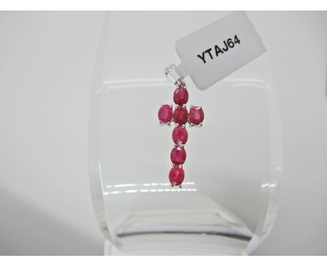 A 9ct white gold Burmese ruby cross pendant with Gemporia certificate, new with tags  Condition Report: 