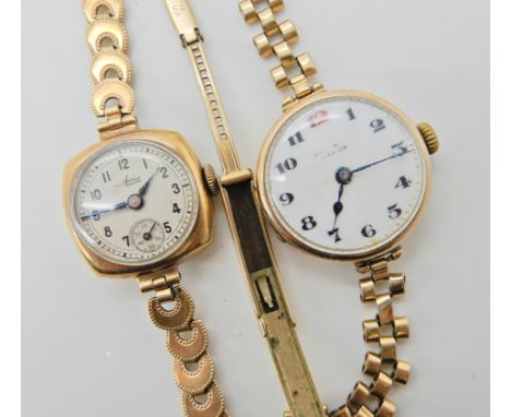 Two 9ct gold cased vintage ladies watches  Condition Report: 