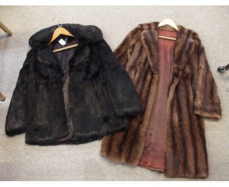 A black coney fur jacket and a fur coat  Condition Report: 