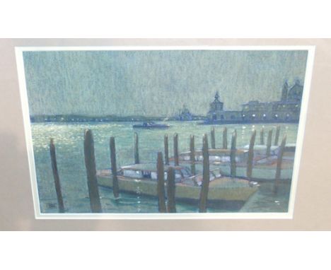 CHRIS SIMS Boats evening Grand Canal, Venice, pastel, portrait head, oil on board and JIM DICK portrait (3)  Condition Report