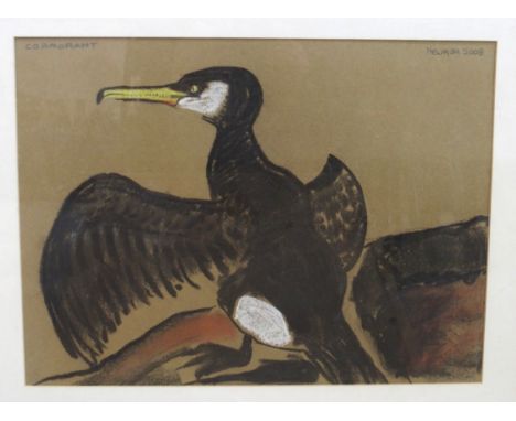 NEWMAN Cormorant, signed, pastel, dated, 2008, 29 x 39 cm and a portrait print (2)  Condition Report: 