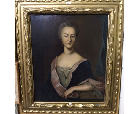 BRITISH SCHOOL portrait of a lady resting on a pillar, oil on canvas, 77 x 63 cm  Condition Report: 