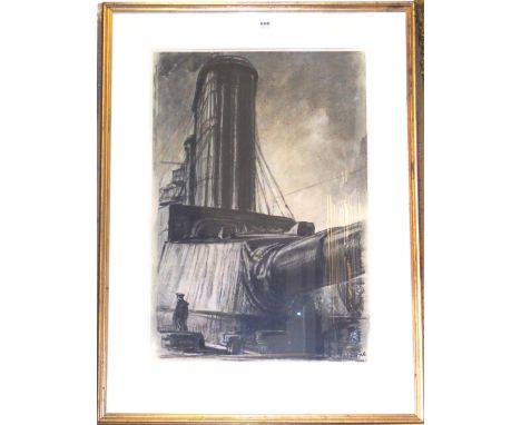 SIR MUIRHEAD BONE On board a battle-cruiser, signed, print, 60 x 40 cm  Condition Report: 