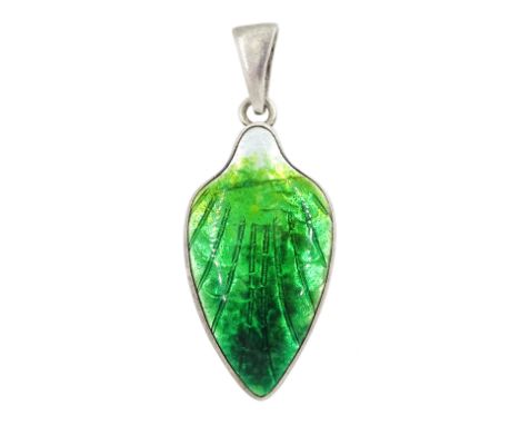 Arts & Crafts silver Newlyn green enamel pendant, stamped Newlyn enamelCondition Report:Approx 3gm, length = 33mm, hairline c