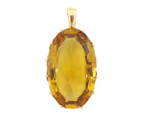 Early 20th century 9ct gold single stone oval citrine pendantCondition Report:Approx 9.35gm, tested 9ct, length = 37mm x 18mm