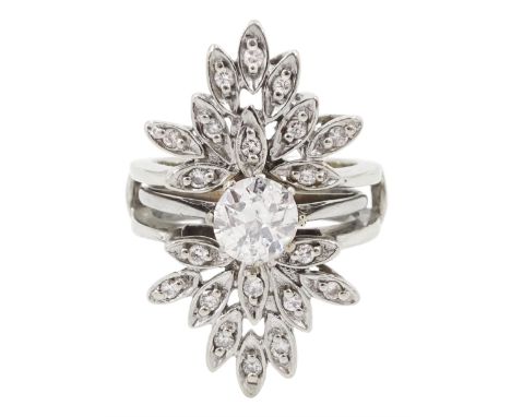 Platinum single stone transitional cut diamond ring, stamped Plat, diamond approx 0.90 carat, with detachable 14ct white gold