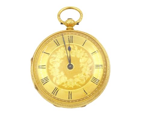 Victorian 18ct gold open face key wound lever pocket watch by Edward Bevan, Birkenhead, No. 4502, gilt dial with Roman numera