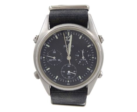 Seiko British military issue Generation 1 stainless steel quartz wristwatch, Ref. 7A28-7120, black dial with luminous hour ma
