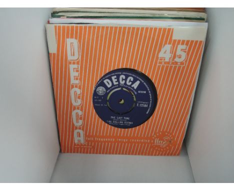 A selection of 7' vinyl single records, including Beatles and Rolling Stones, Parlophone etc (including Indian pressing) etc