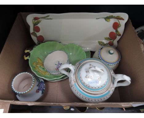 A selection of ceramics including Poole pottery vase, preserve etc, Carltonware dishes and a 19th century lidded dish etc