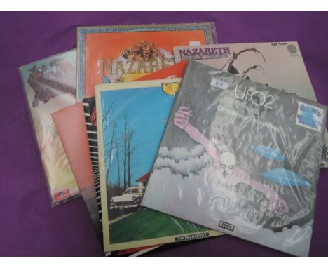 A selection of vinyl LP records, 1970s interest, including Stone the Crows, Teenage Licks, Nazareth, Strider, UFO (1 hour spa