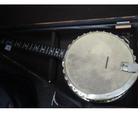 A John Grey & Sons, London, Banjo 4 string, standard scale, Resonator No 53056, with old case