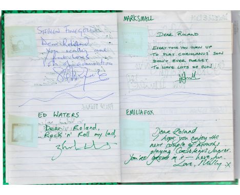 Coriolanus 1999/ 2000 production multi-signed book by actors of the show. Signatures include Greg Prentice, Philip Dunbar, St