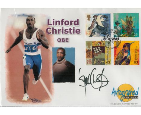 Linford Christie Athlete Signed Autographed Edition First Day Cover. Good condition. All autographs are genuine hand signed a