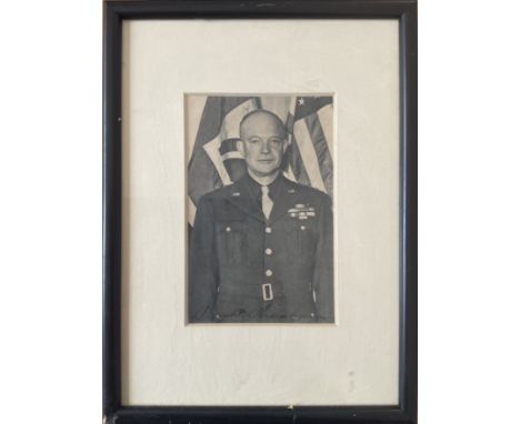 Dwight D. Eisenhower signed 9x7 overall mounted and framed vintage black and white photo. Dwight David Ike Eisenhower (born D