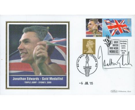 Jonathan Edwards Signed Olympic Games Triple Jump First Day Cover. Good condition. All autographs are genuine hand signed and