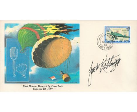 Joe Kittinger signed 1983 Gambia FDC comm. The first parachute descent 1797. Good condition. All autographs are genuine hand 