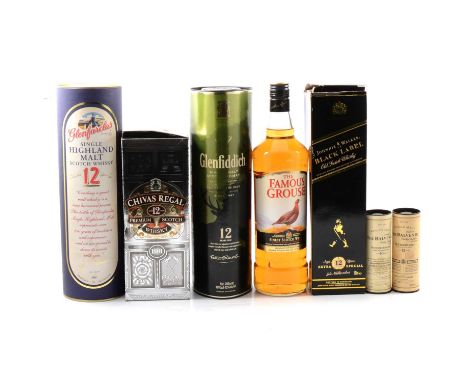 Assorted Scotch whisky including:Glenfarclas, 12 year old, 1990s bottling in tube, 43%, 1LChivas Regal, 12 year old, 40%, 70c