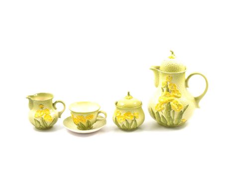 Carltonware 'Buttercup' pattern breakfastware, including a teaset, six place setting, butter dish with cover, two pairs of se