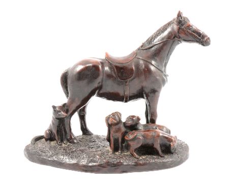 Richmond resin model of a horse and hounds, 22cm; and table lamp.