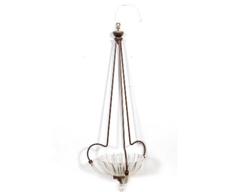 Contemporary Venetian style light fitting, metal frame supporting a moulded glass shade, approximately 105cm drop.