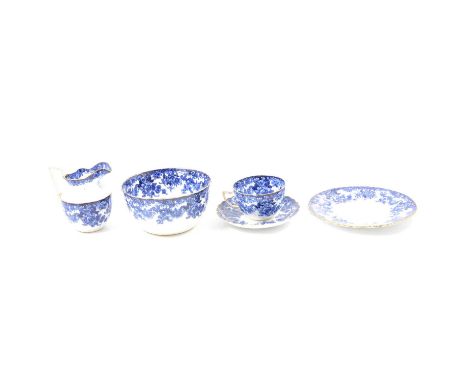 Samuel Radford Victorian bone china tea service, blue foral printed decoration.