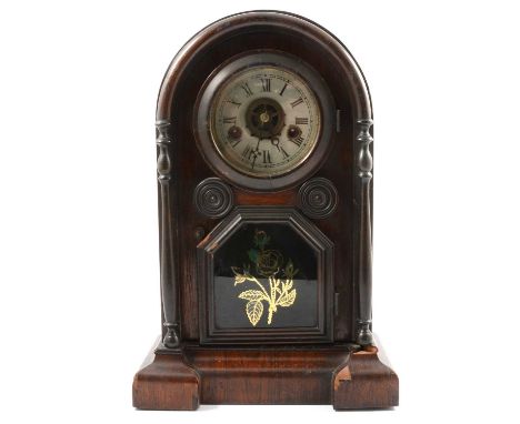 American dome-top mantel clock, walnut veneered, 36cm.
