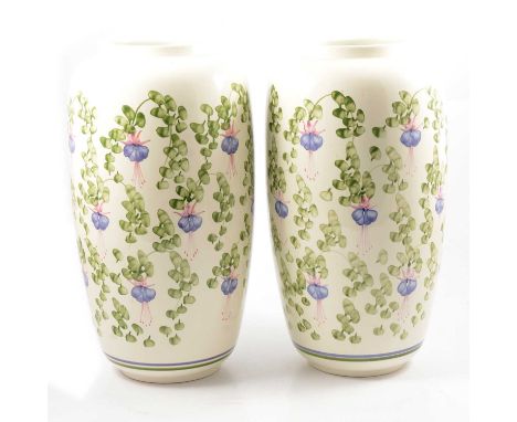  A pair of Cinque Ports Pottery 'Fuchsia' vases, 37cm; a Royal Worcester 'Worcester Herbs' pattern part tea set, comprising t