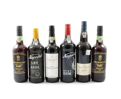 Six assorted bottles of Port, including: Niepoort LBV, 2005 and Niepoort Ruby DamRoyal British Club, Finest Reserve (x2)Saint
