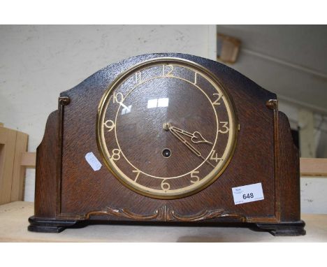 Smiths Enfield oak cased mantel clock