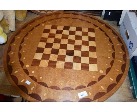 Circular hardwood inlaid chess board