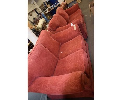 Modern red upholstered three seater sofa and matching two seater sofa
