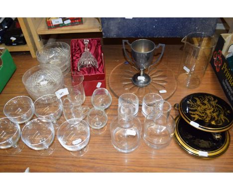 Mixed Lot: Various drinking glasses, black glazed ceramic tea pot stands etc